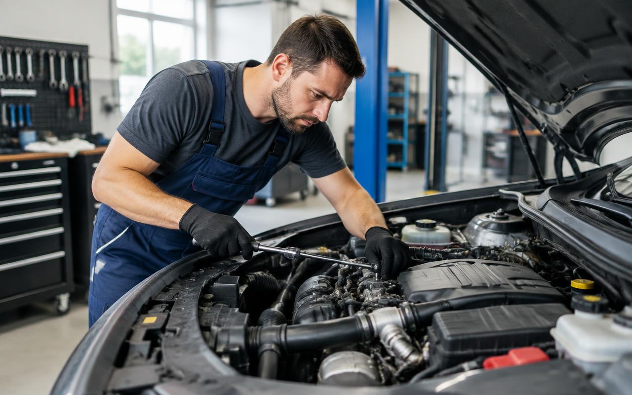 Mechanic inspecting a car engine